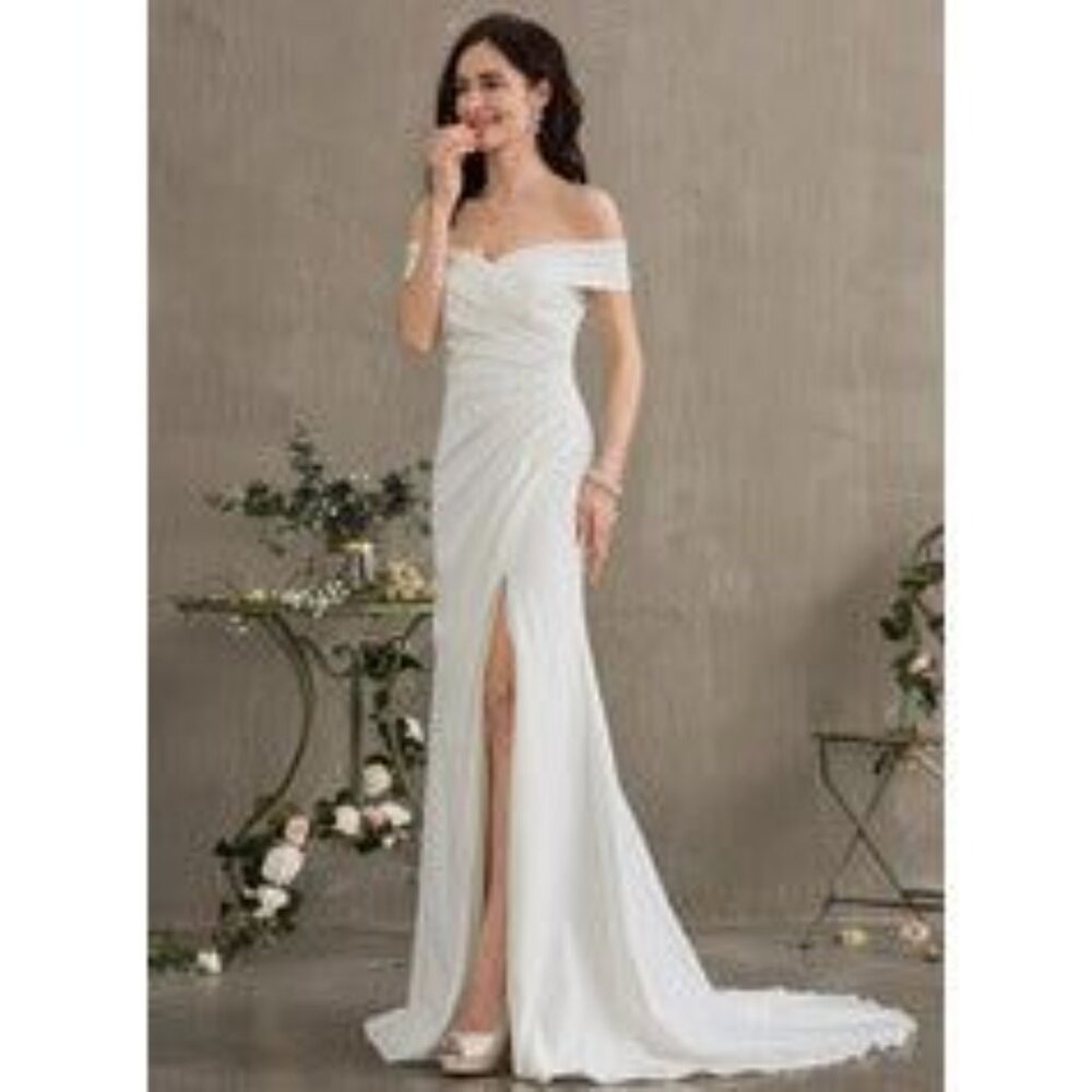 Side Ruched Off Shoulder Wedding Gown - Picture 6 of 6